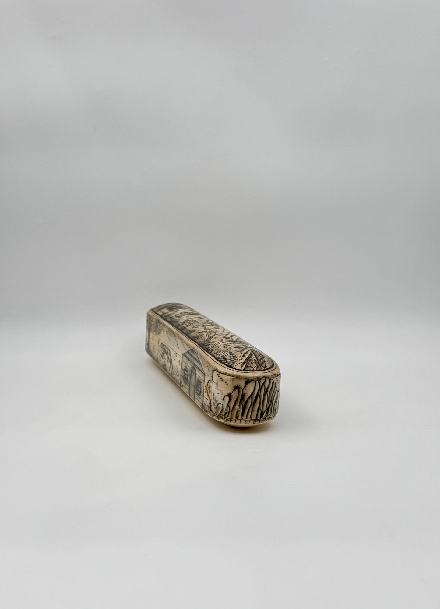 Bone Pencil Box with Village Scenes