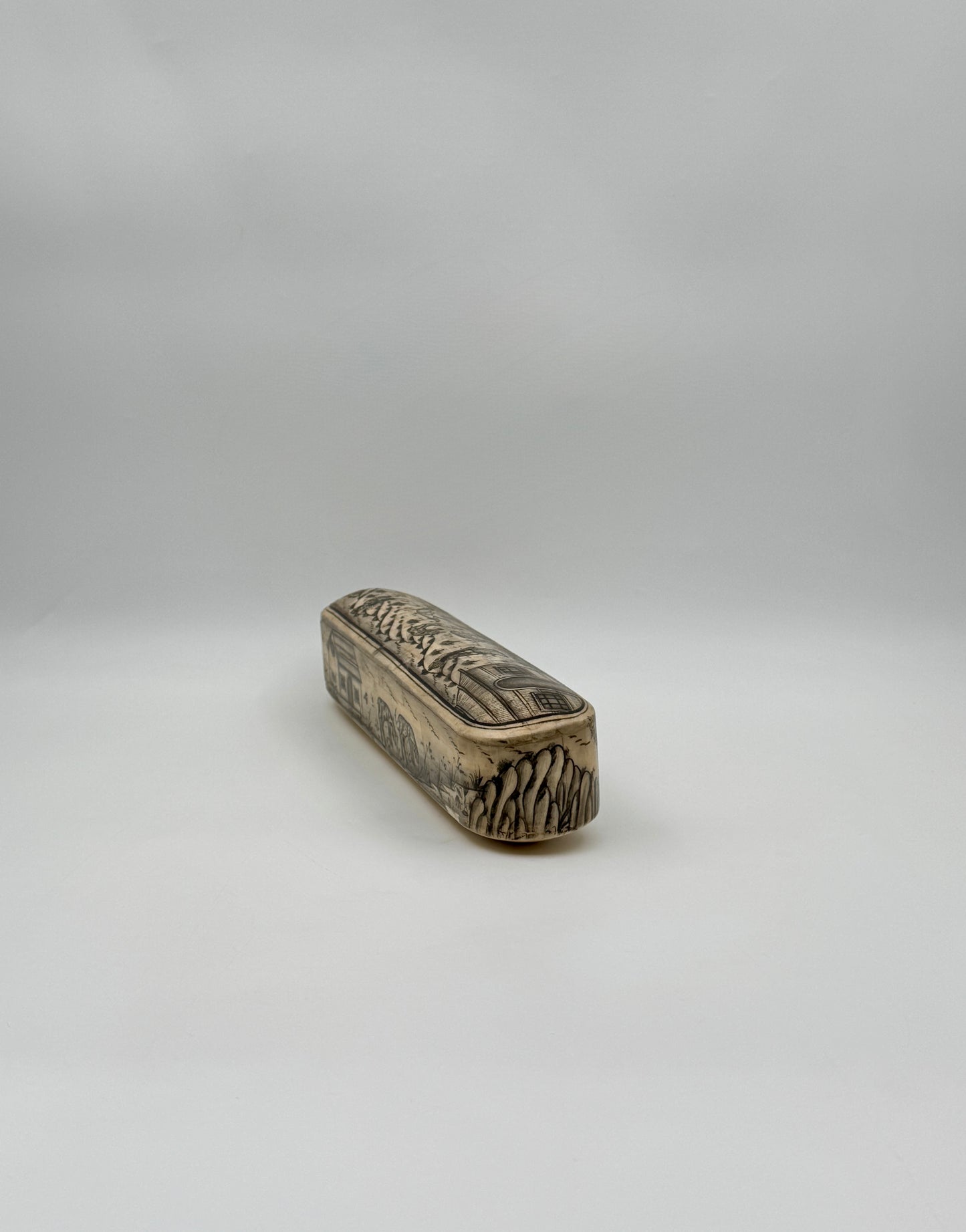 Bone Pencil Box with Village Scenes