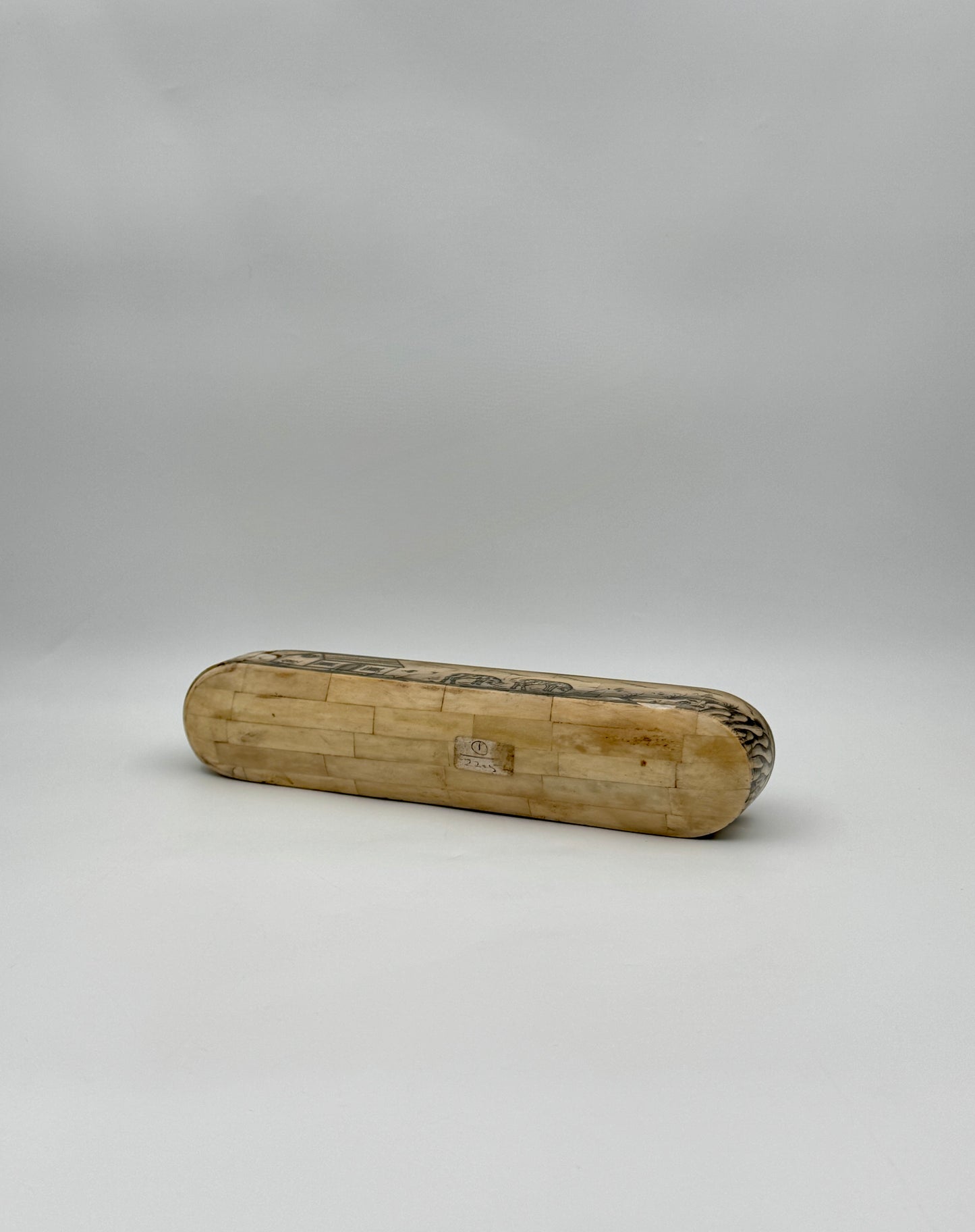 Bone Pencil Box with Village Scenes