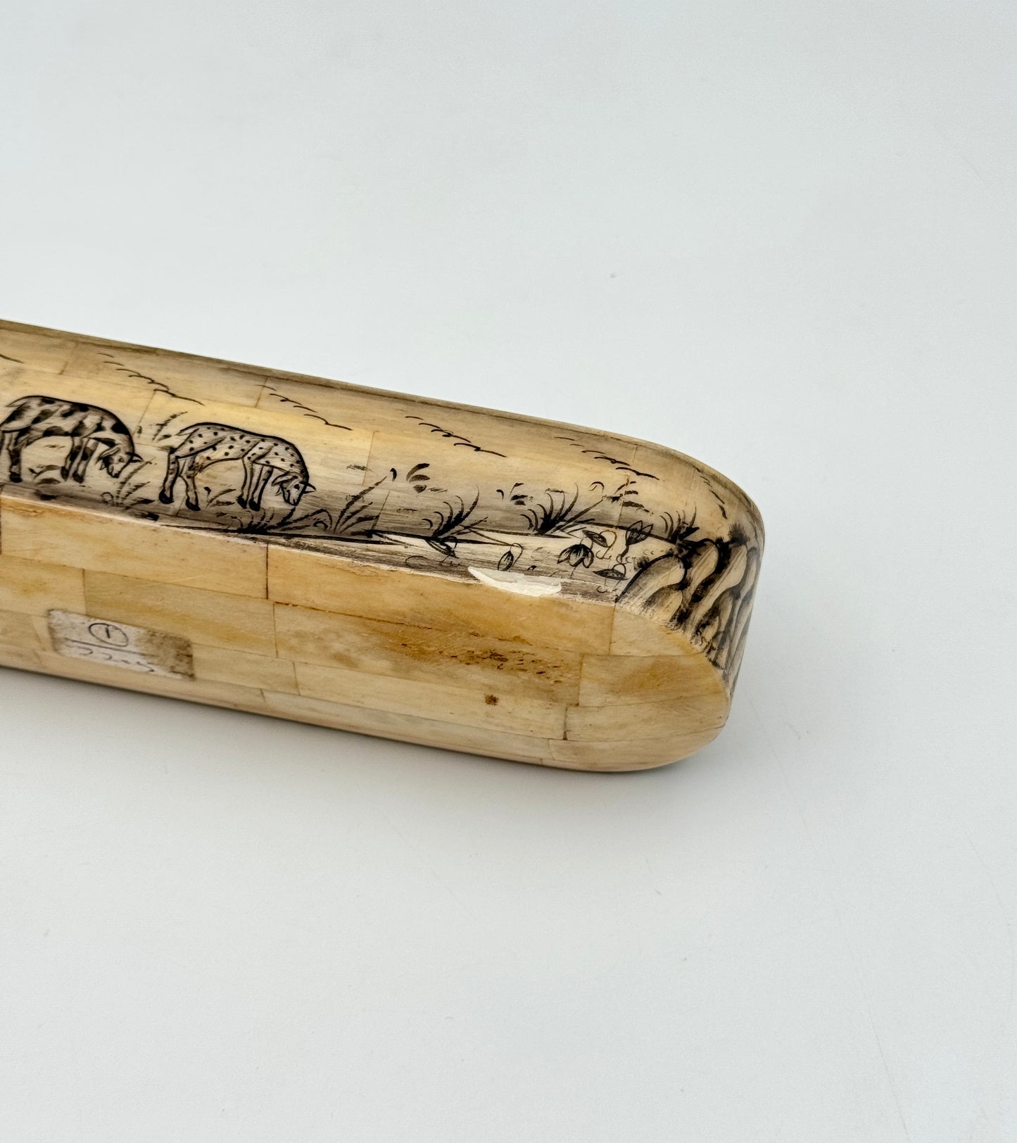 Bone Pencil Box with Village Scenes