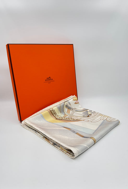 Hermès "Face Au Large" Silk Scarf by Dominique Jarlagent – Cream & Soft Pastels (2000)