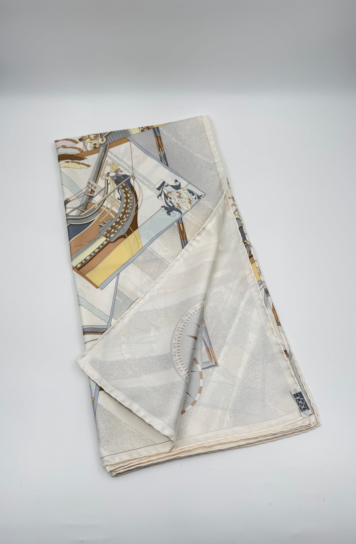 Hermès "Face Au Large" Silk Scarf by Dominique Jarlagent – Cream & Soft Pastels (2000)