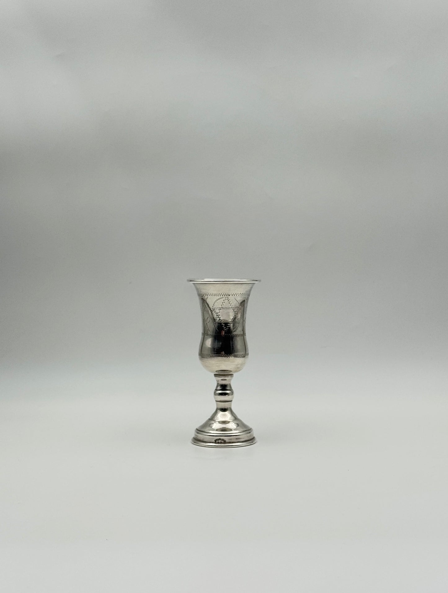Sterling Silver Kiddush Cup –  Etched Goblet – Marked Sterling