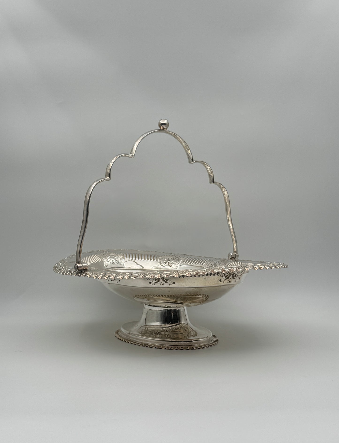 Vintage Footed Silverplate Basket with Ornate Rim & Handle