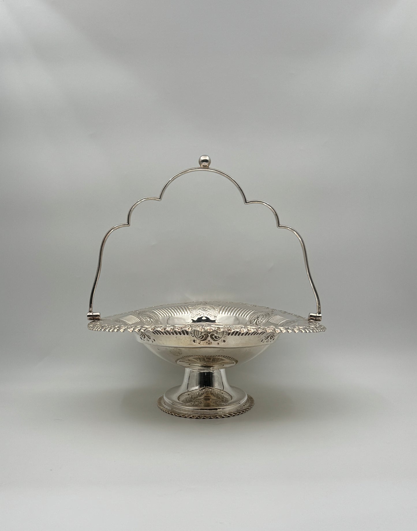 Vintage Footed Silverplate Basket with Ornate Rim & Handle