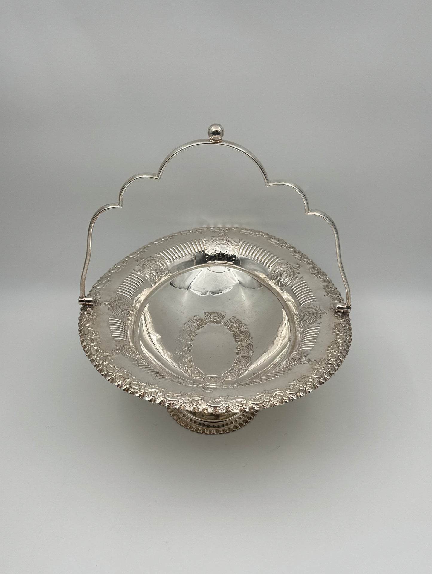 Vintage Footed Silverplate Basket with Ornate Rim & Handle
