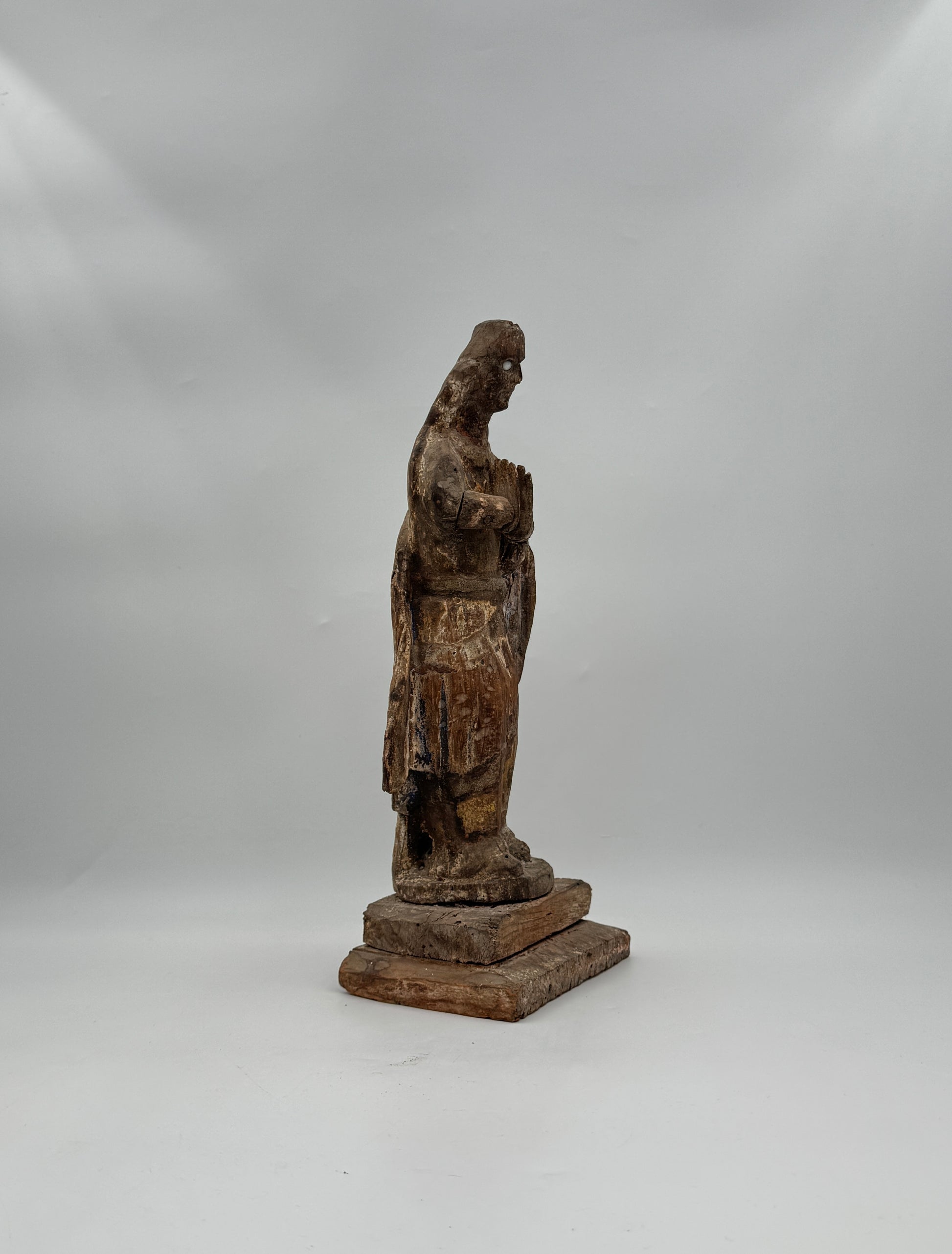 Antique Hand-Carved Wood Santos Archangel Religious Figure