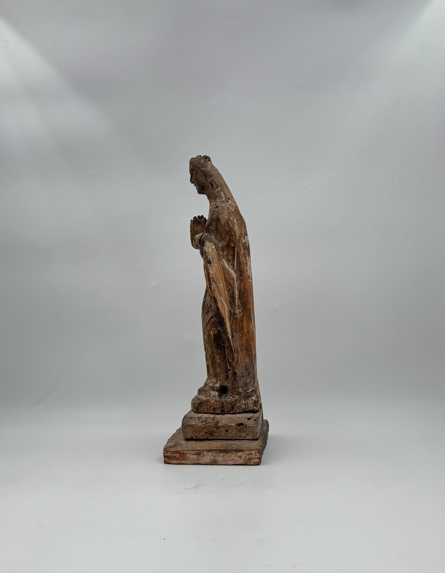 Antique Hand-Carved Wood Santos Archangel Religious Figure