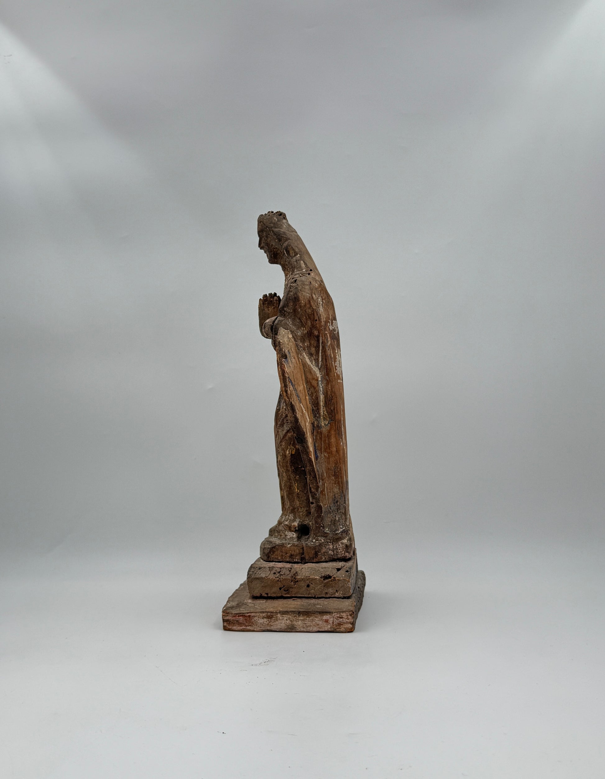 Antique Hand-Carved Wood Santos Archangel Religious Figure