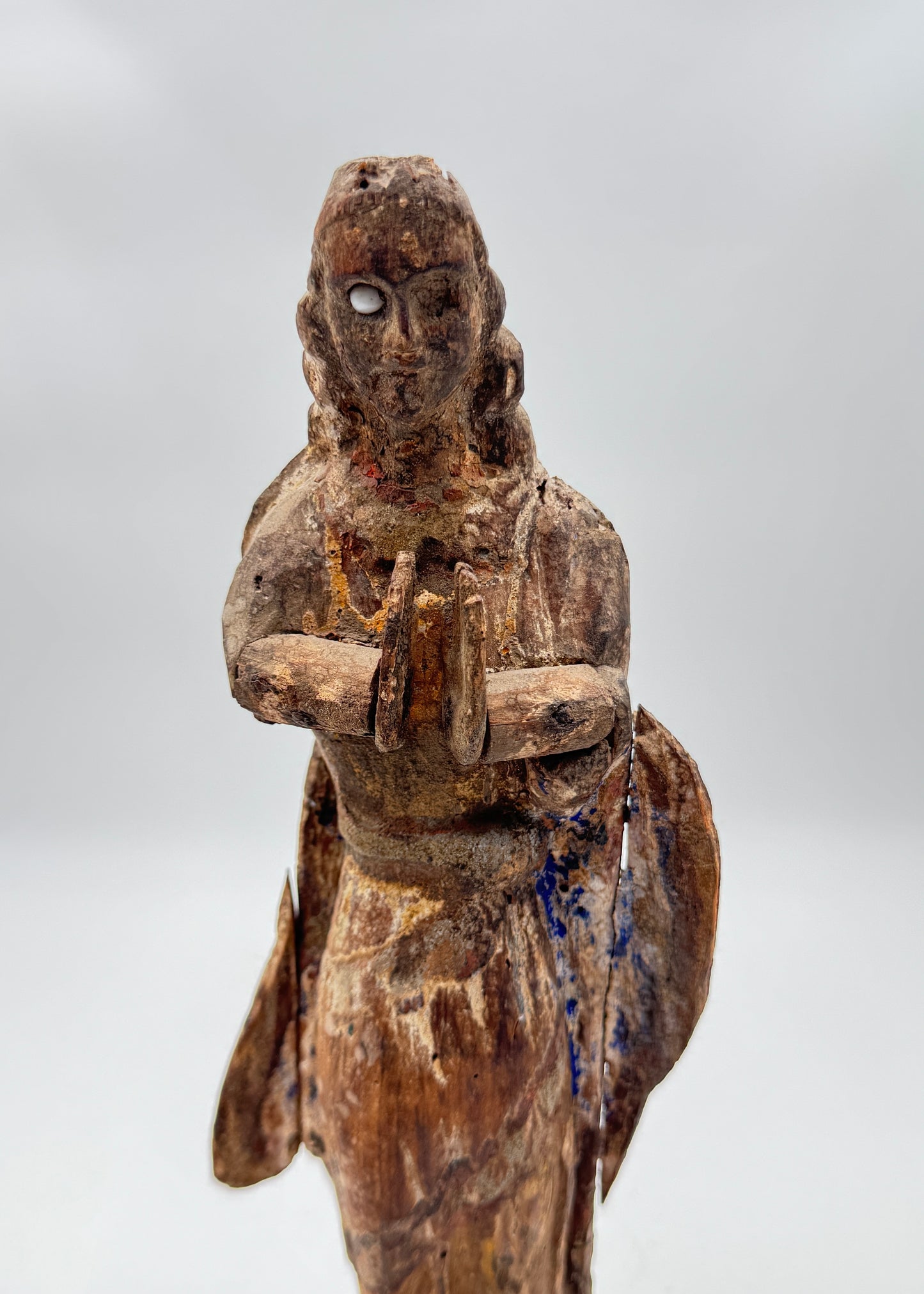 Antique Hand-Carved Wood Santos Archangel Religious Figure