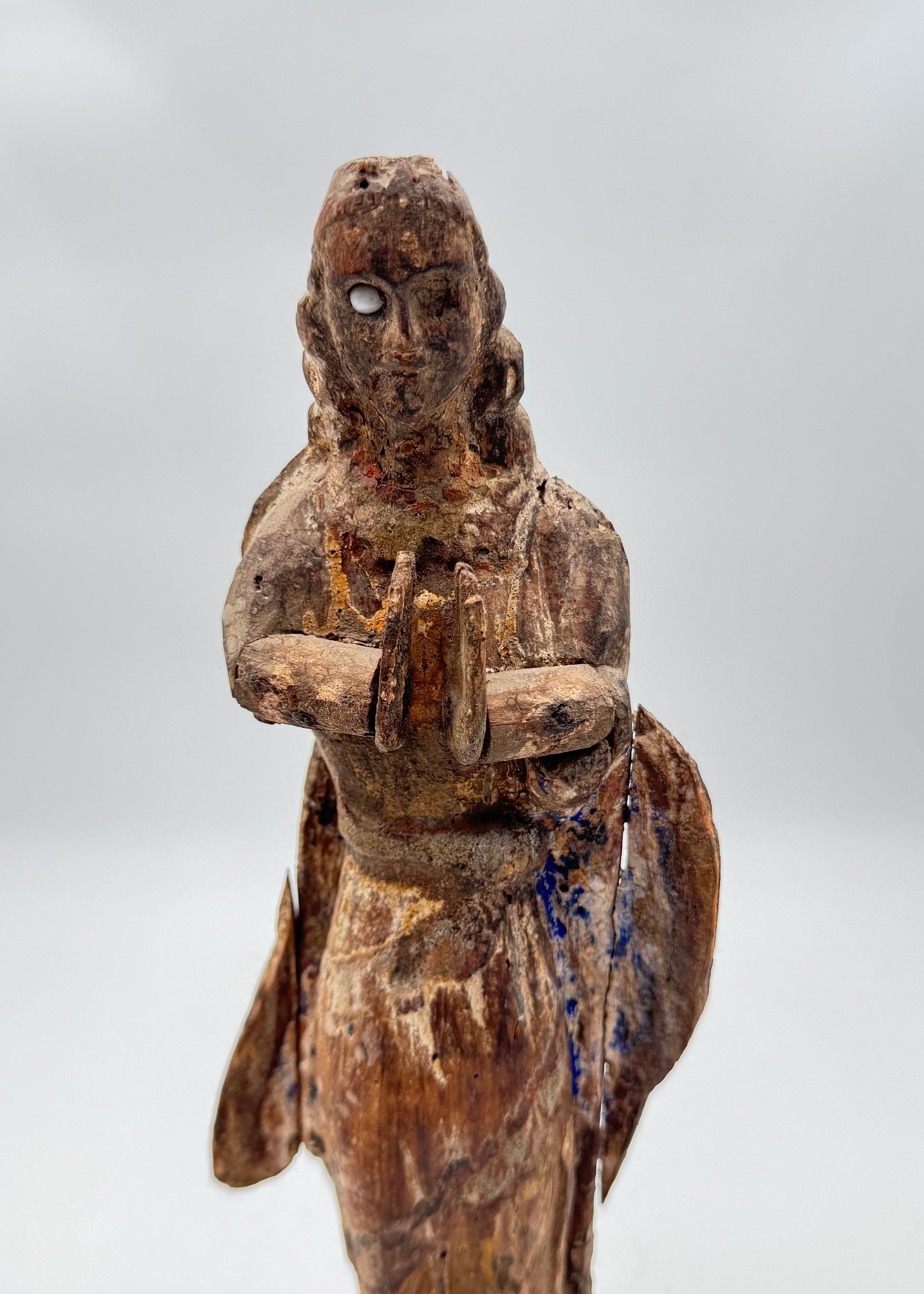 Antique Hand-Carved Wood Santos Archangel Religious Figure