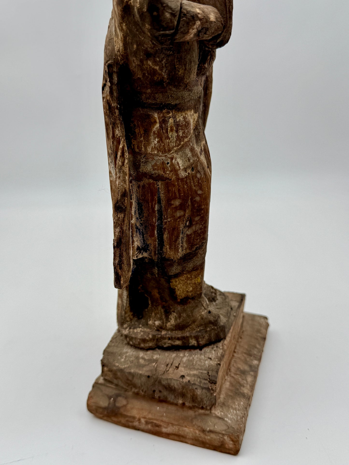 Antique Hand-Carved Wood Santos Archangel Religious Figure