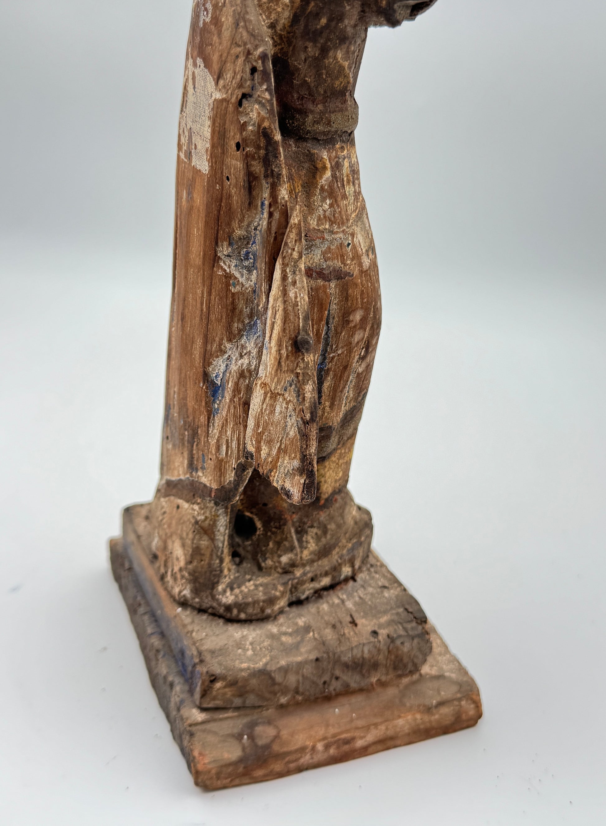 Antique Hand-Carved Wood Santos Archangel Religious Figure