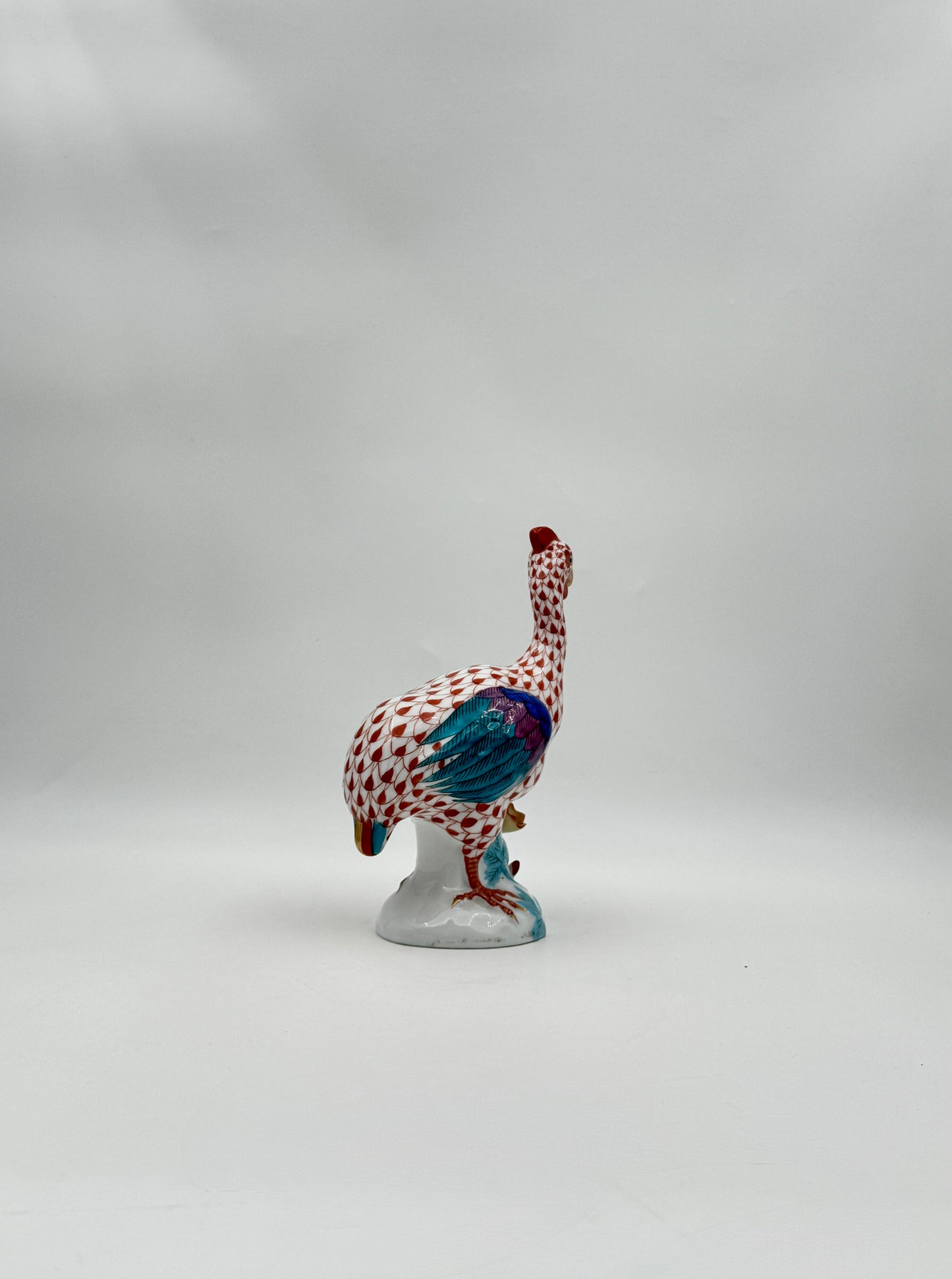 Herend Porcelain Guinea Fowl Figurine – Rust Fishnet Pattern