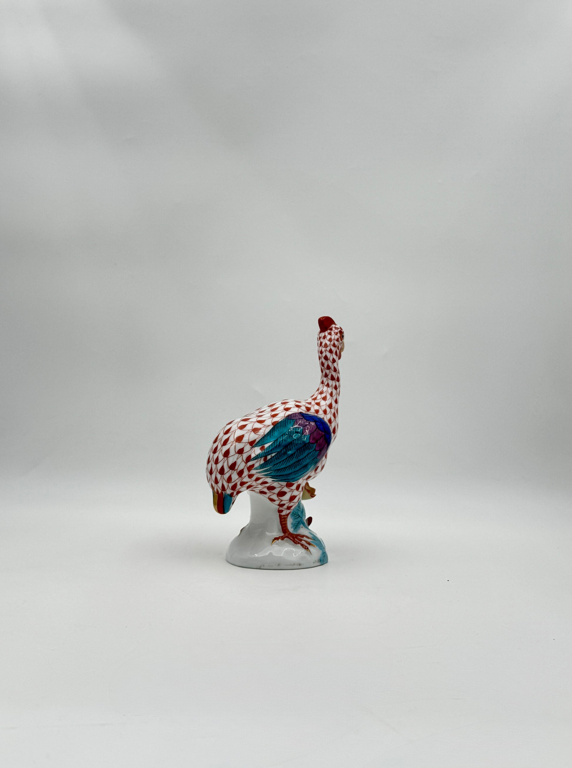 Herend Porcelain Guinea Fowl Figurine – Rust Fishnet Pattern