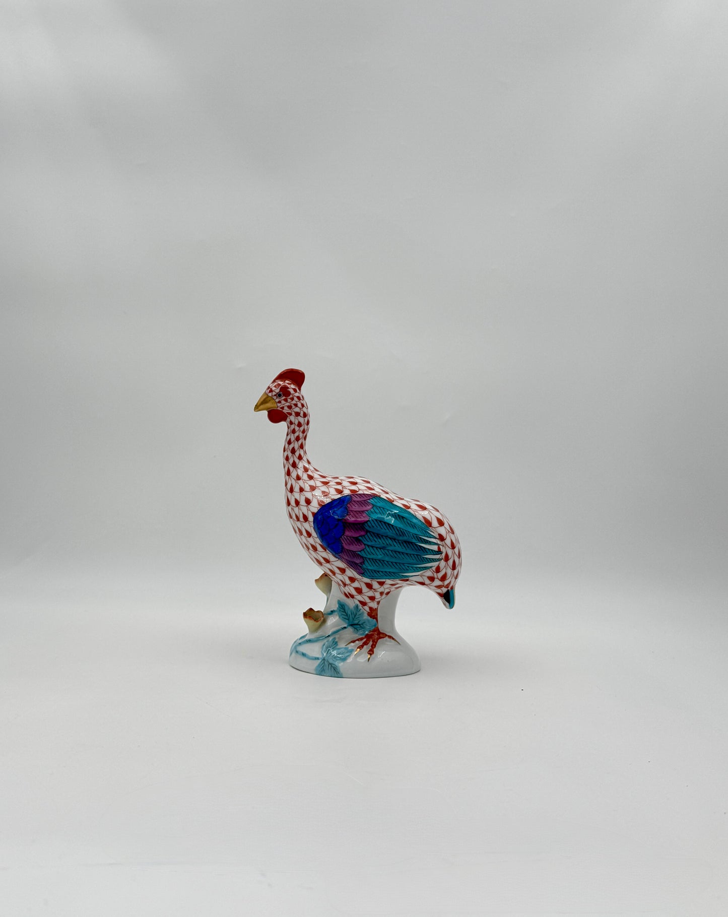 Herend Porcelain Guinea Fowl Figurine – Rust Fishnet Pattern