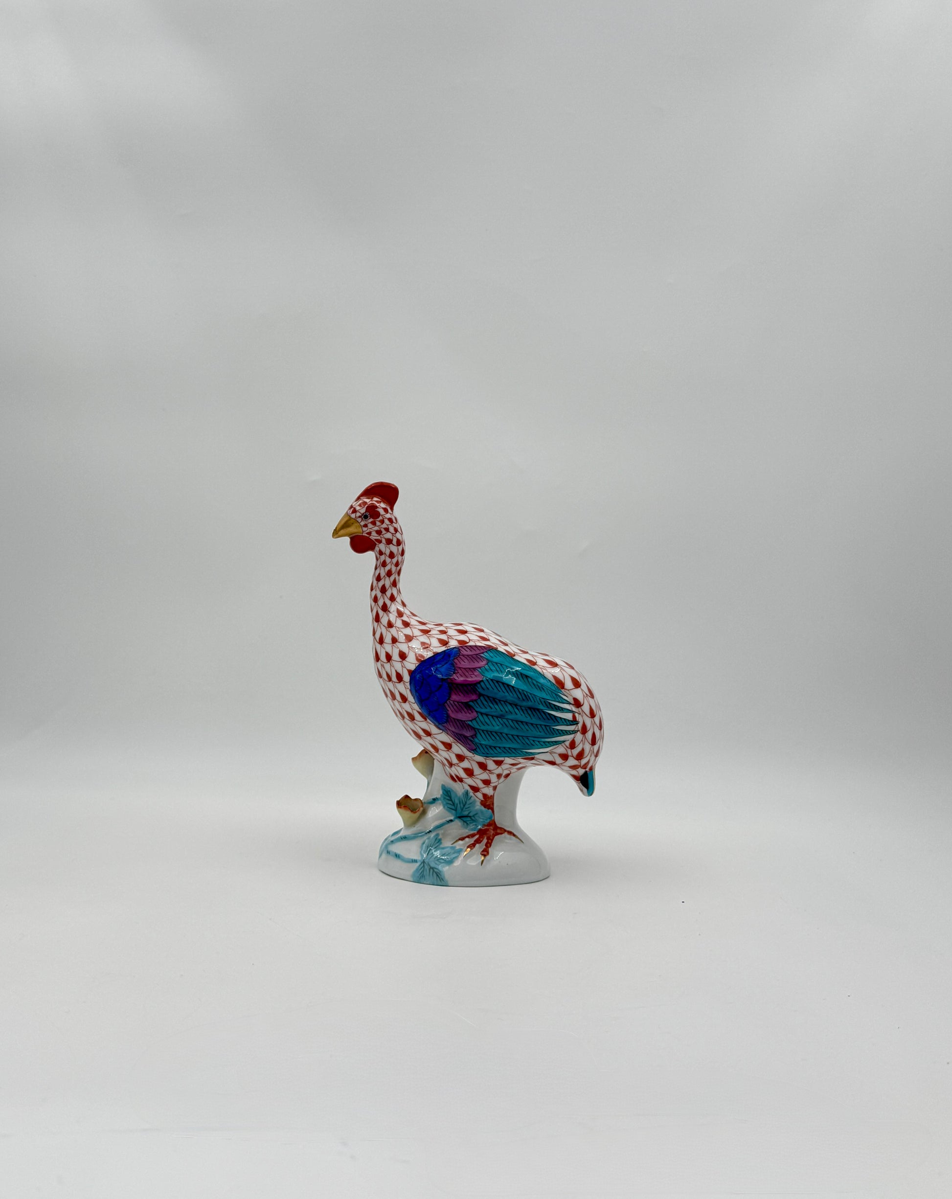 Herend Porcelain Guinea Fowl Figurine – Rust Fishnet Pattern
