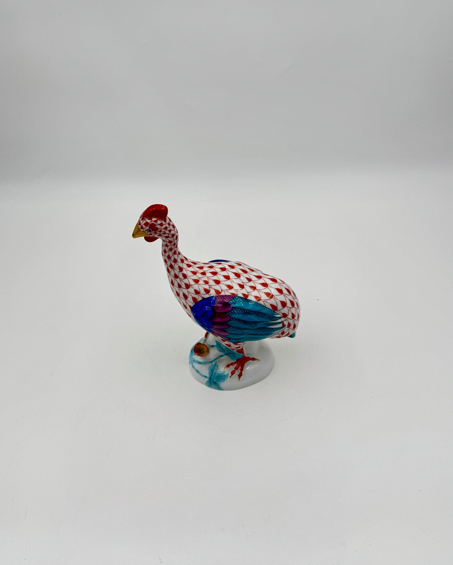 Herend Porcelain Guinea Fowl Figurine – Rust Fishnet Pattern