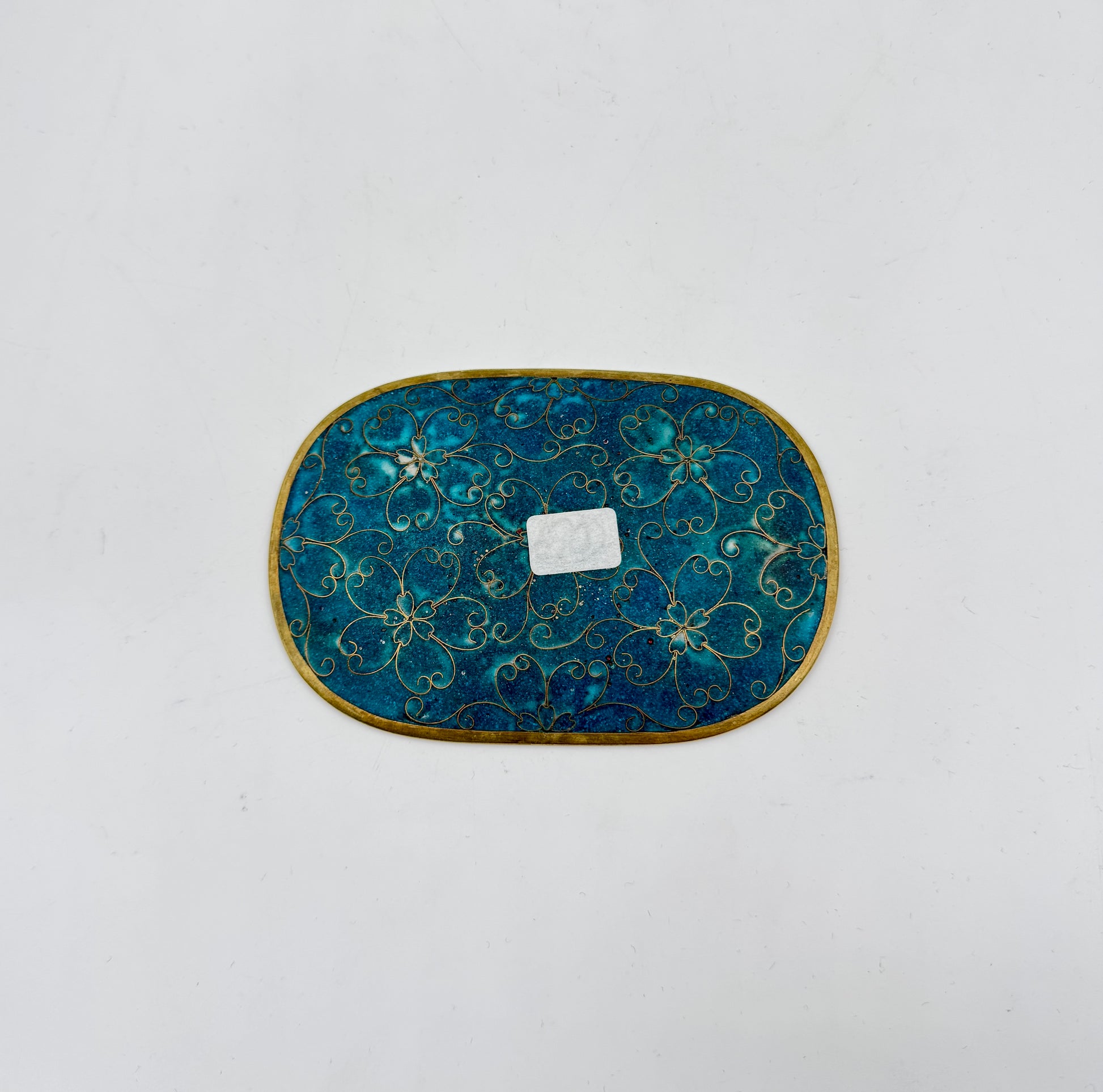 Vintage Chinese Cloisonné Oval Dish – Green Bird & Floral Design