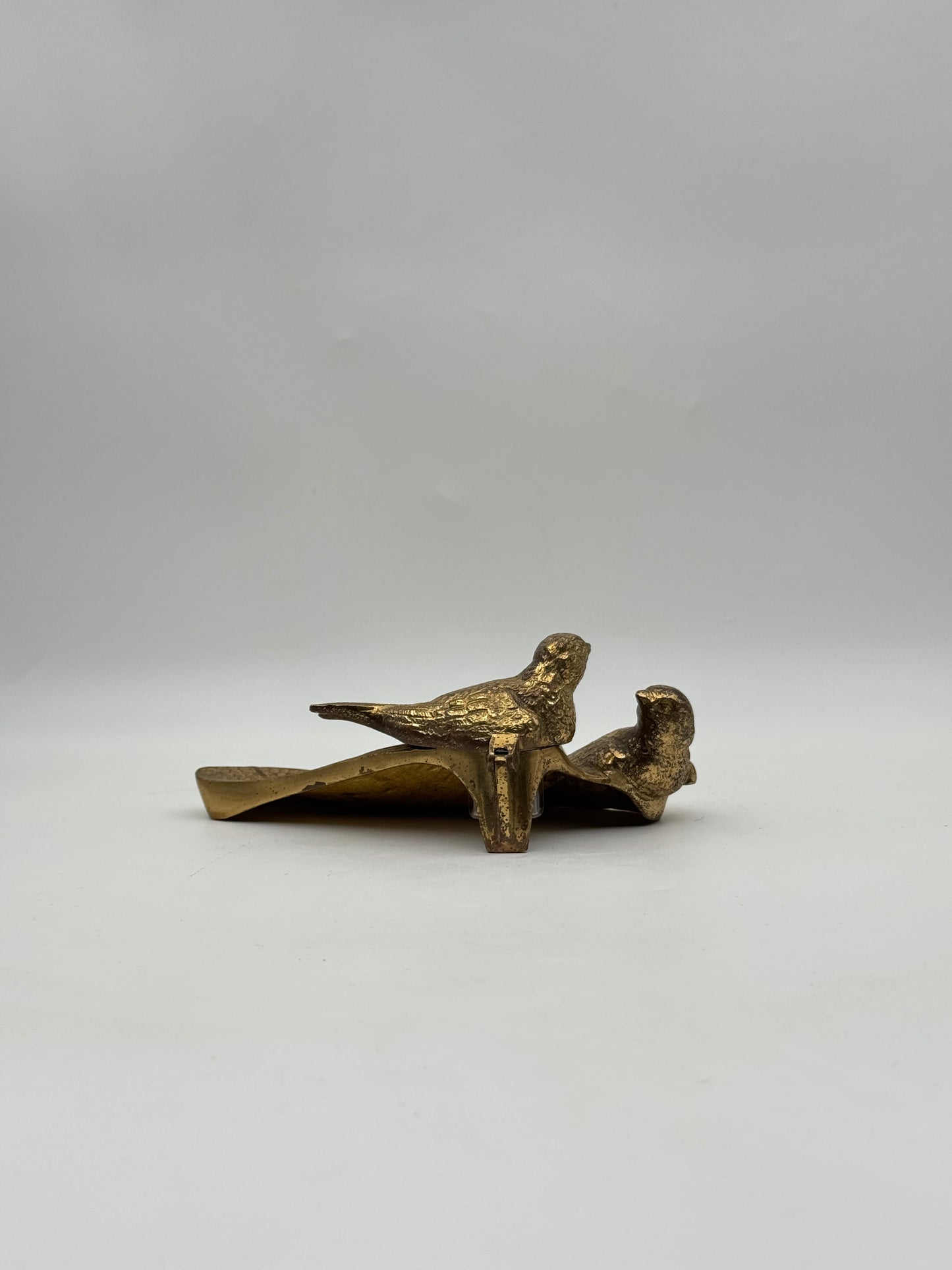 Antique French Art Nouveau Gilt Bronze Inkwell – Pair of Birds on Leaf Base, c.1920s
