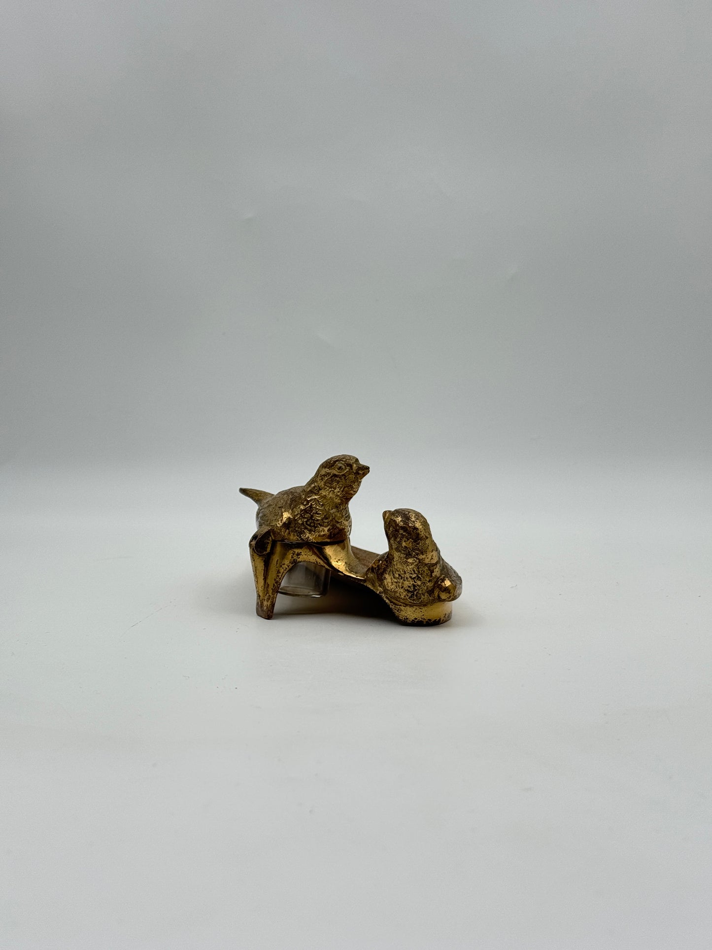 Antique French Art Nouveau Gilt Bronze Inkwell – Pair of Birds on Leaf Base, c.1920s