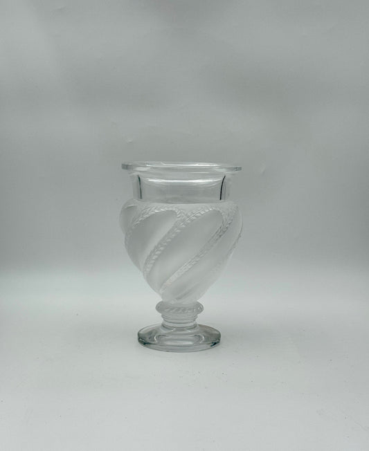 Lalique France Signed Ermenonville Clear and Frosted Swirl Pedestal Vase