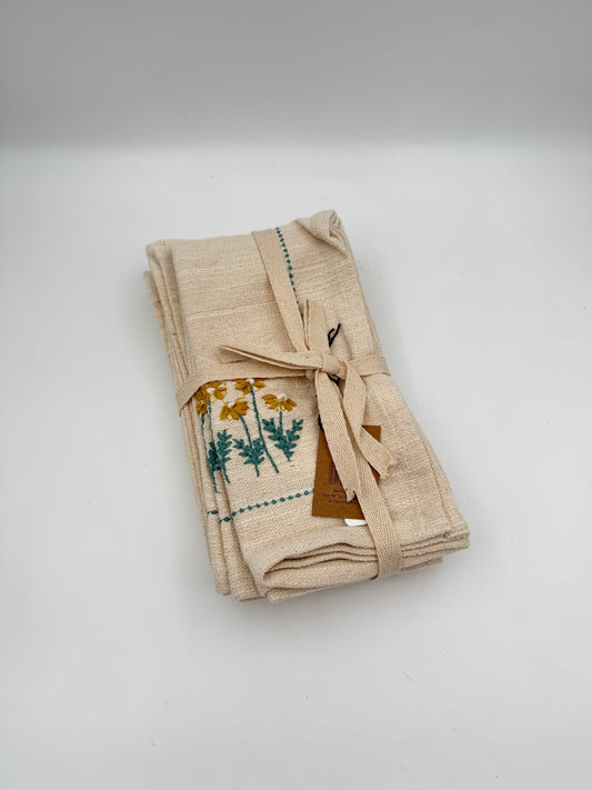 Creative Co-Op Hand-Embroidered Cotton Napkins – Set of 4, Floral Design