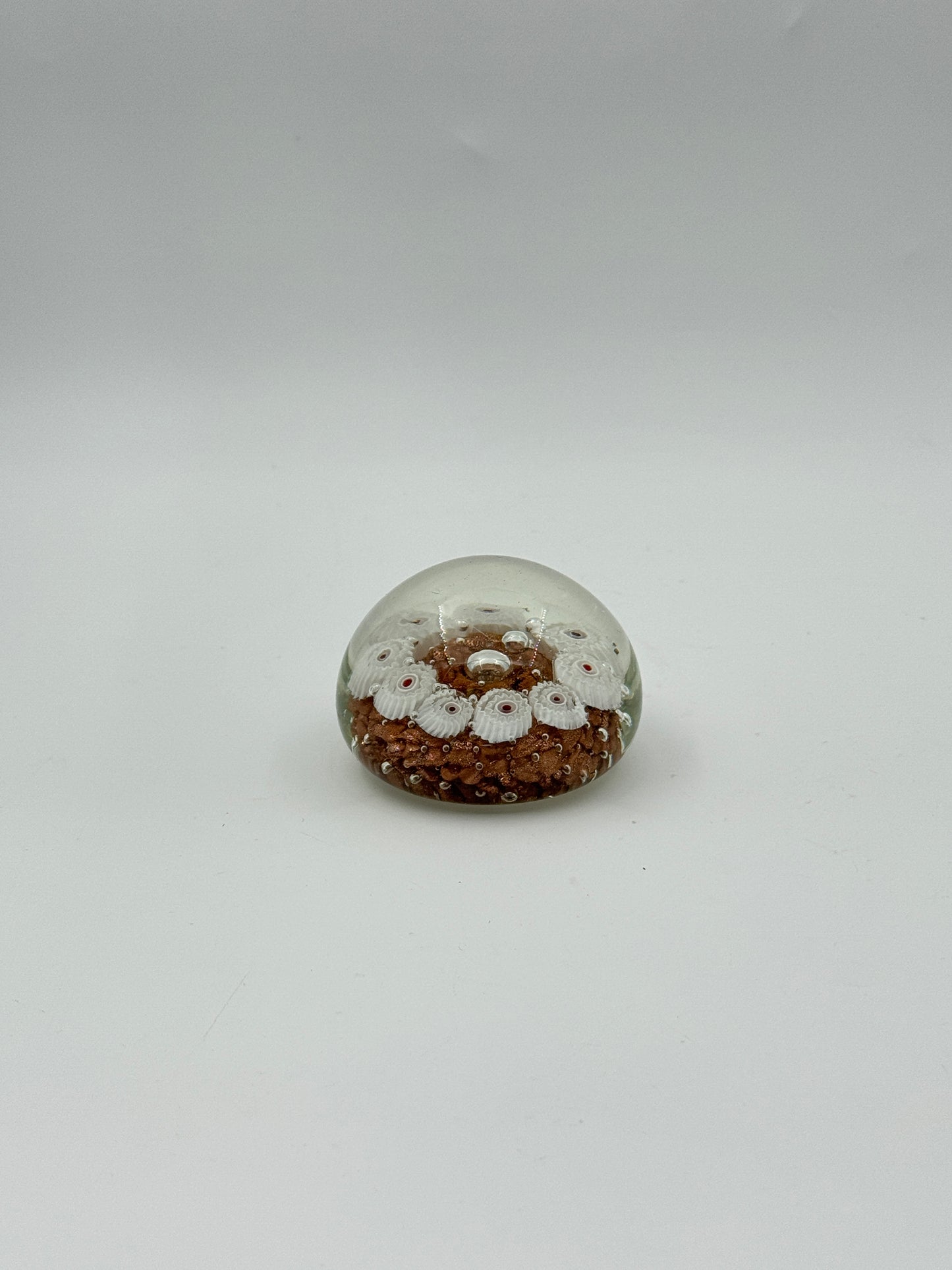 Murano Glass Paperweight – White Millefiori & Gold Flecks