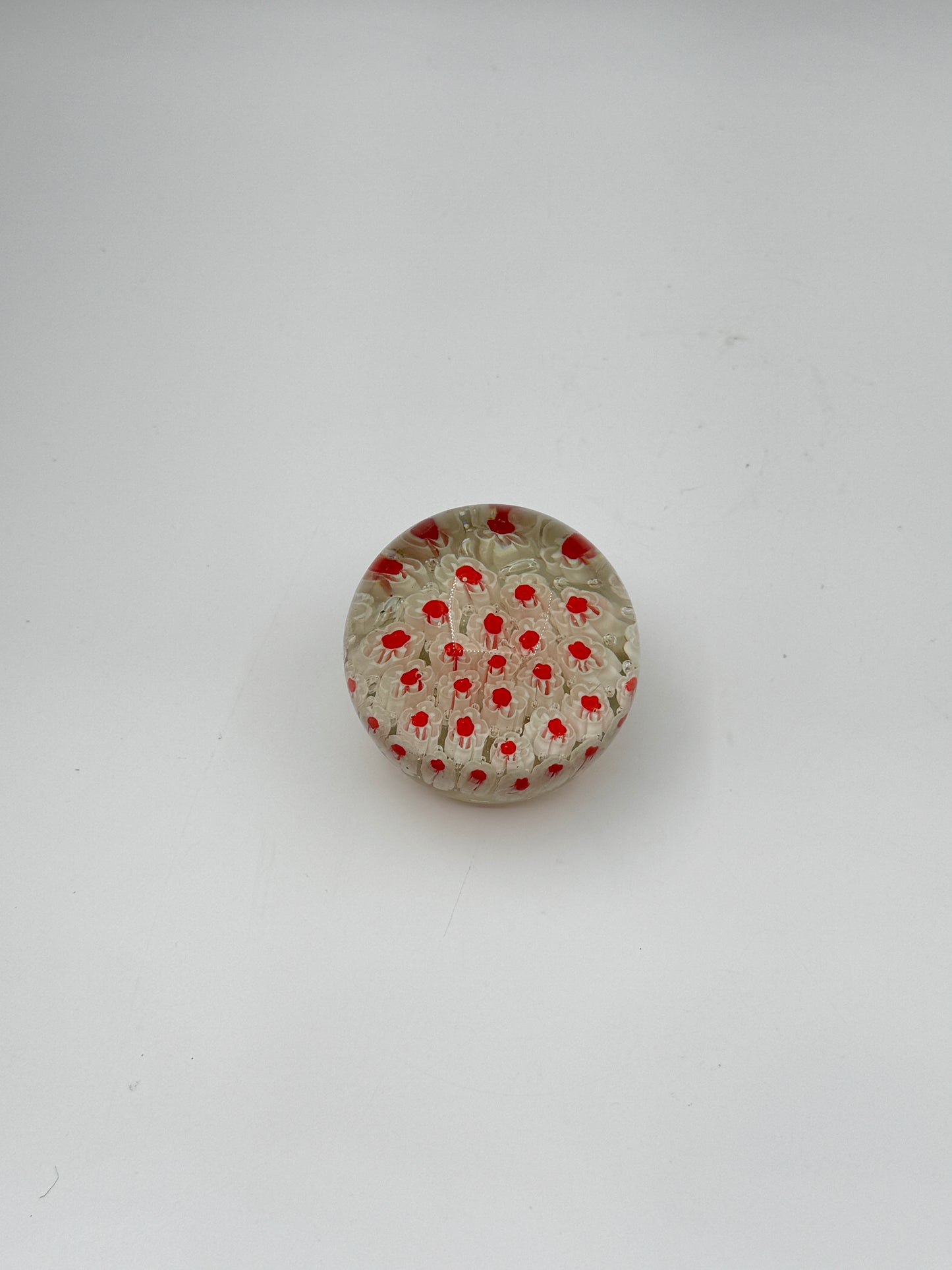 Murano Glass Paperweight – White Flower with Coral Centers