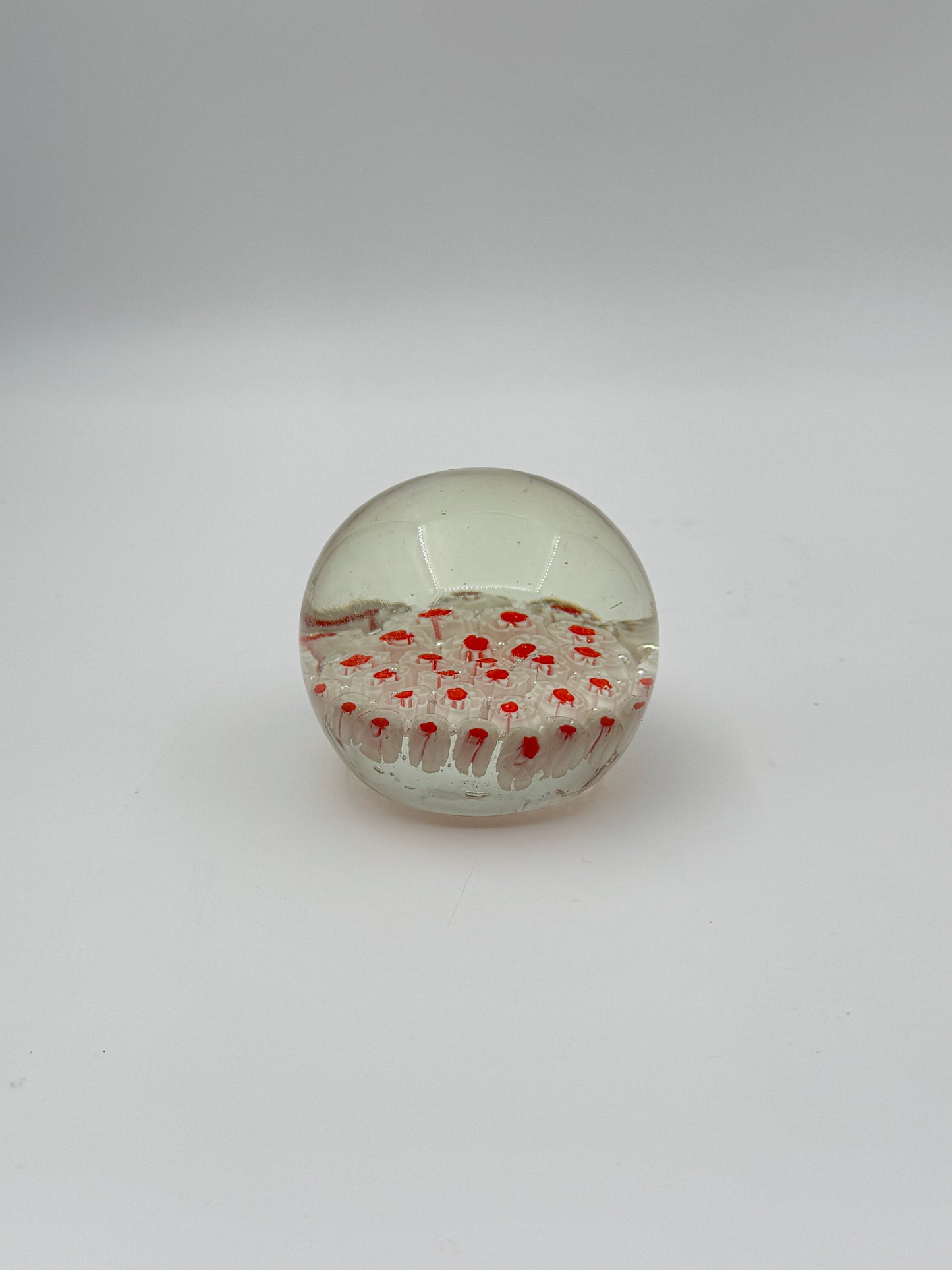 Murano Glass Paperweight – White Flower with Coral Centers