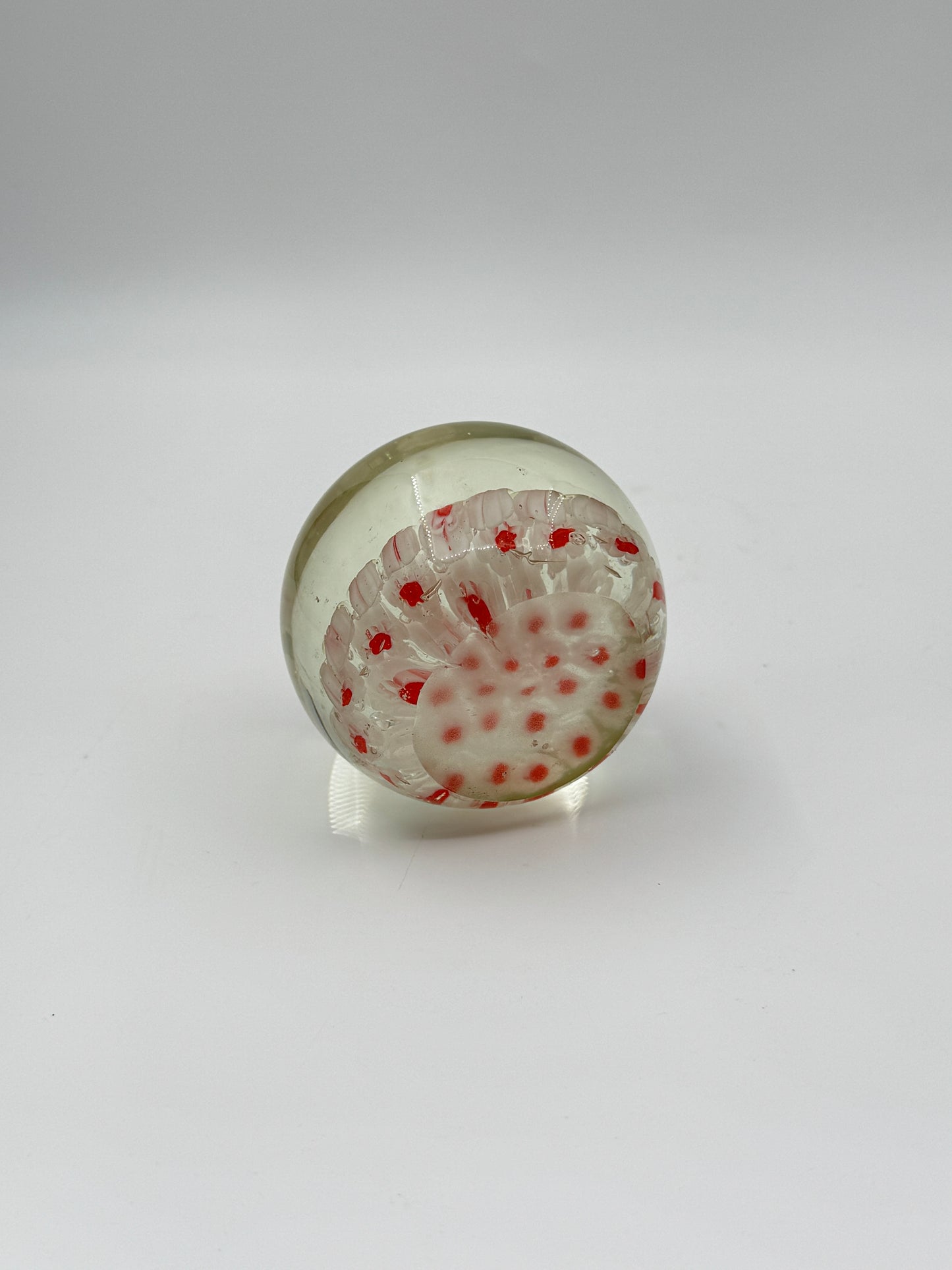 Murano Glass Paperweight – White Flower with Coral Centers