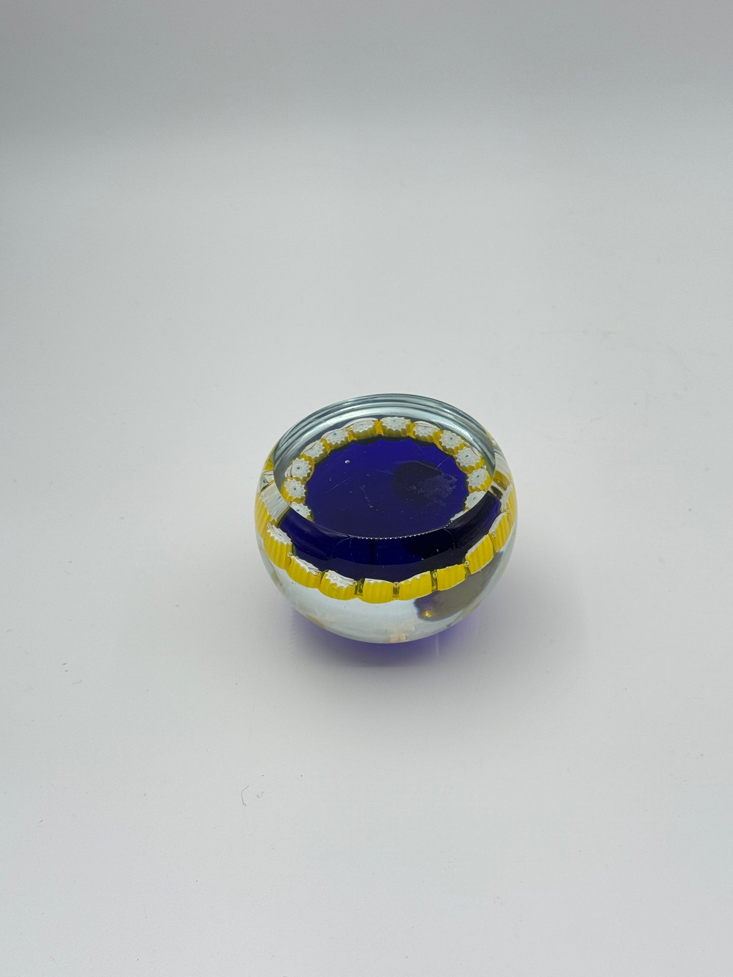 Murano Glass Paperweight – Navy with Yellow Flowers and Star of David