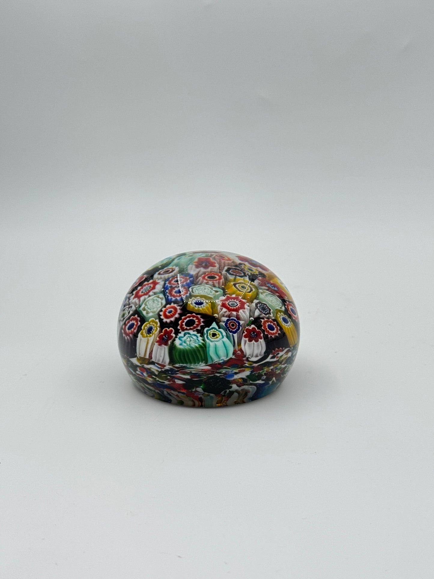 Murano Glass Paperweight – Multicolored Millefiori Floral Design