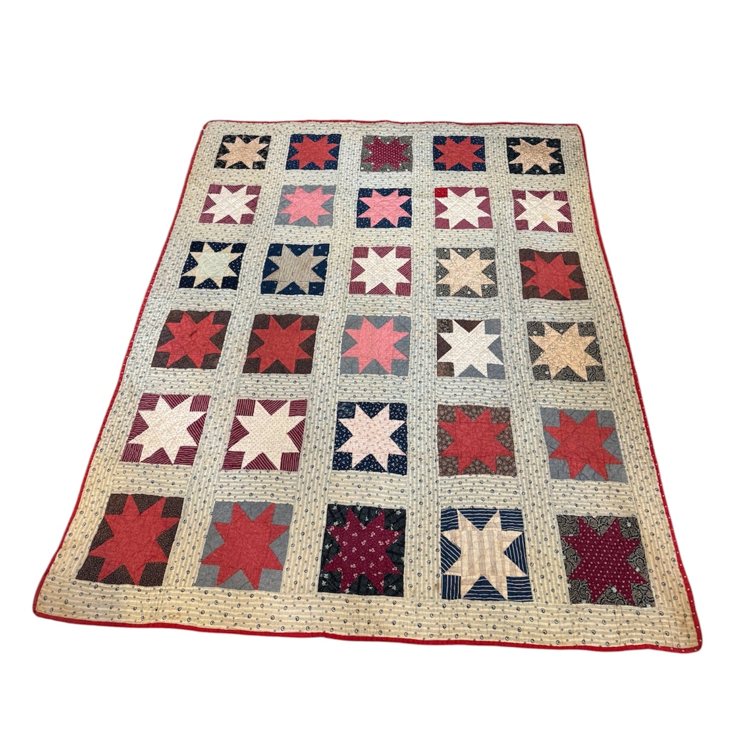 Antique Handmade Quilt – Sawtooth Star Pattern – c.1925