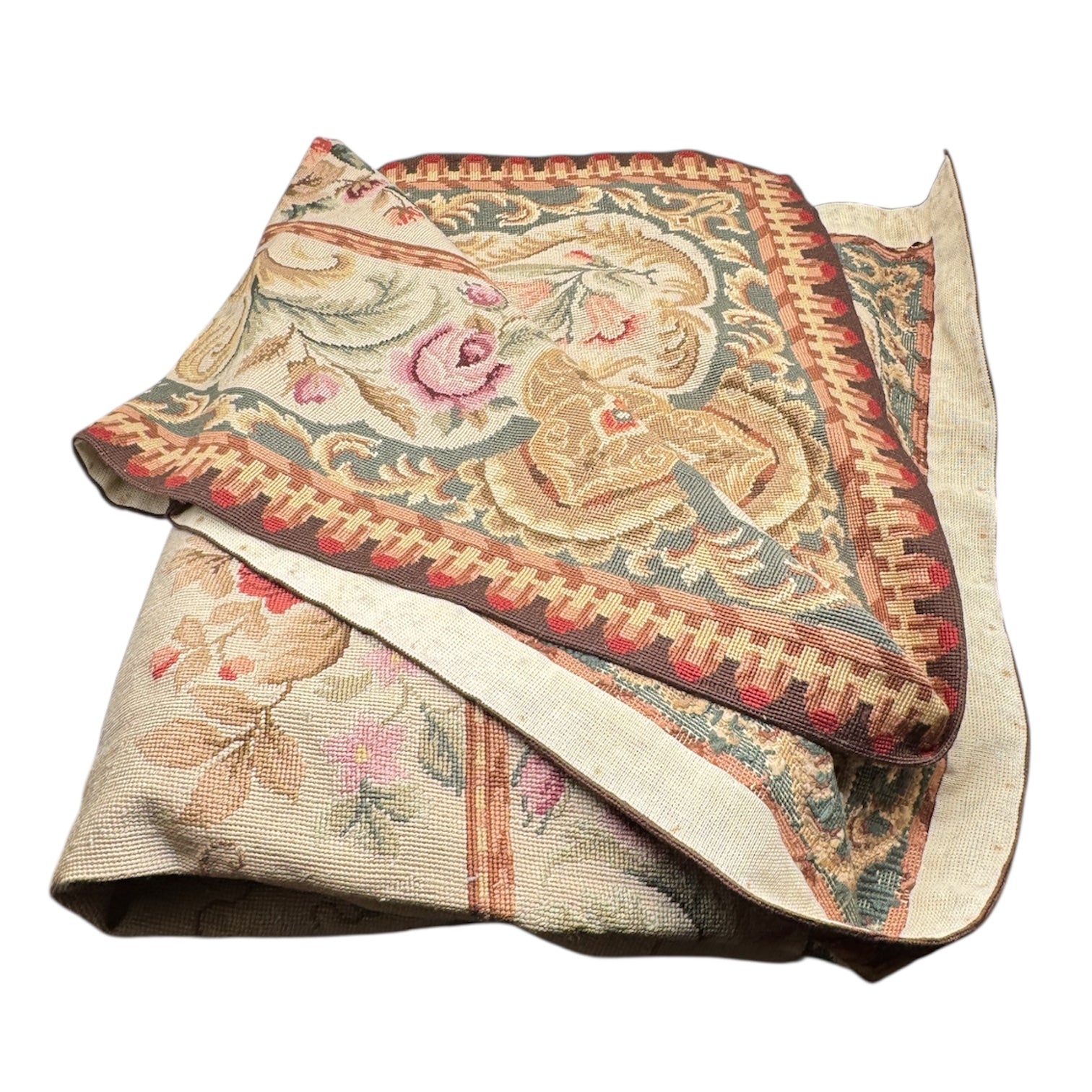  Handwoven Needlepoint Floral Area Rug Vintage Tapestry Style 