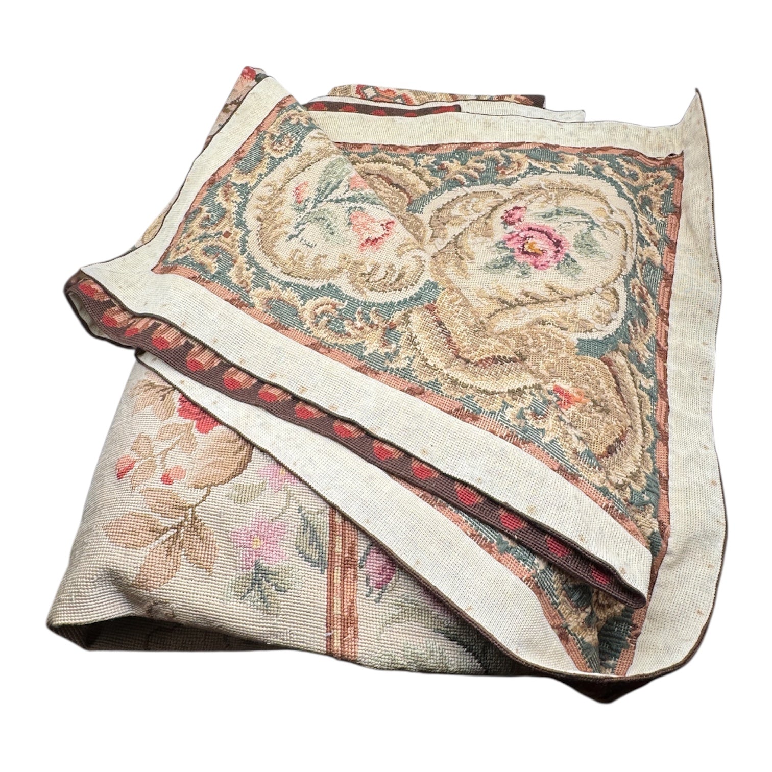  Handwoven Needlepoint Floral Area Rug Vintage Tapestry Style 