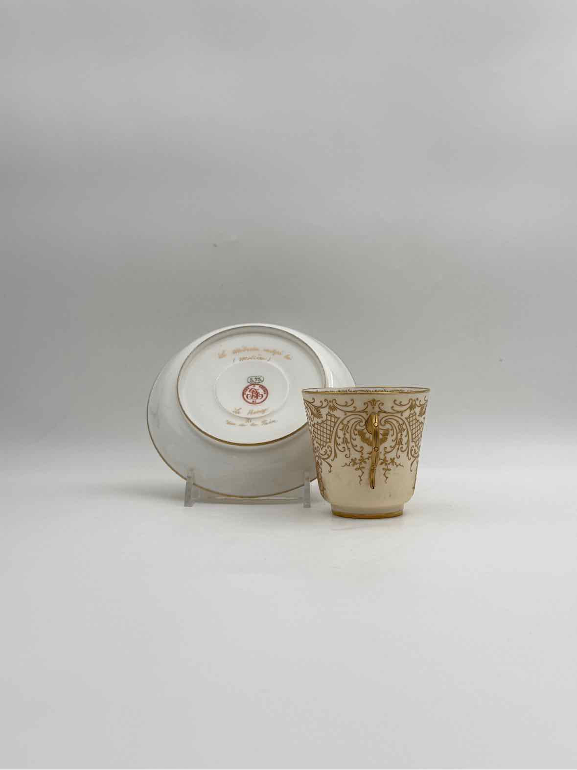 Antique 1900 Sevres Lovers Series Set Of Five Handpainted Teacups And Saucers