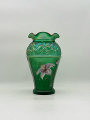 Fenton Handpainted Green Vase By Christina Hall