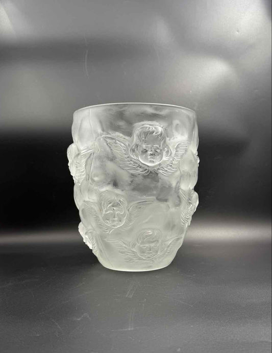 Lalique Style Frosted Glass Cherub Vase Champagne Cooler