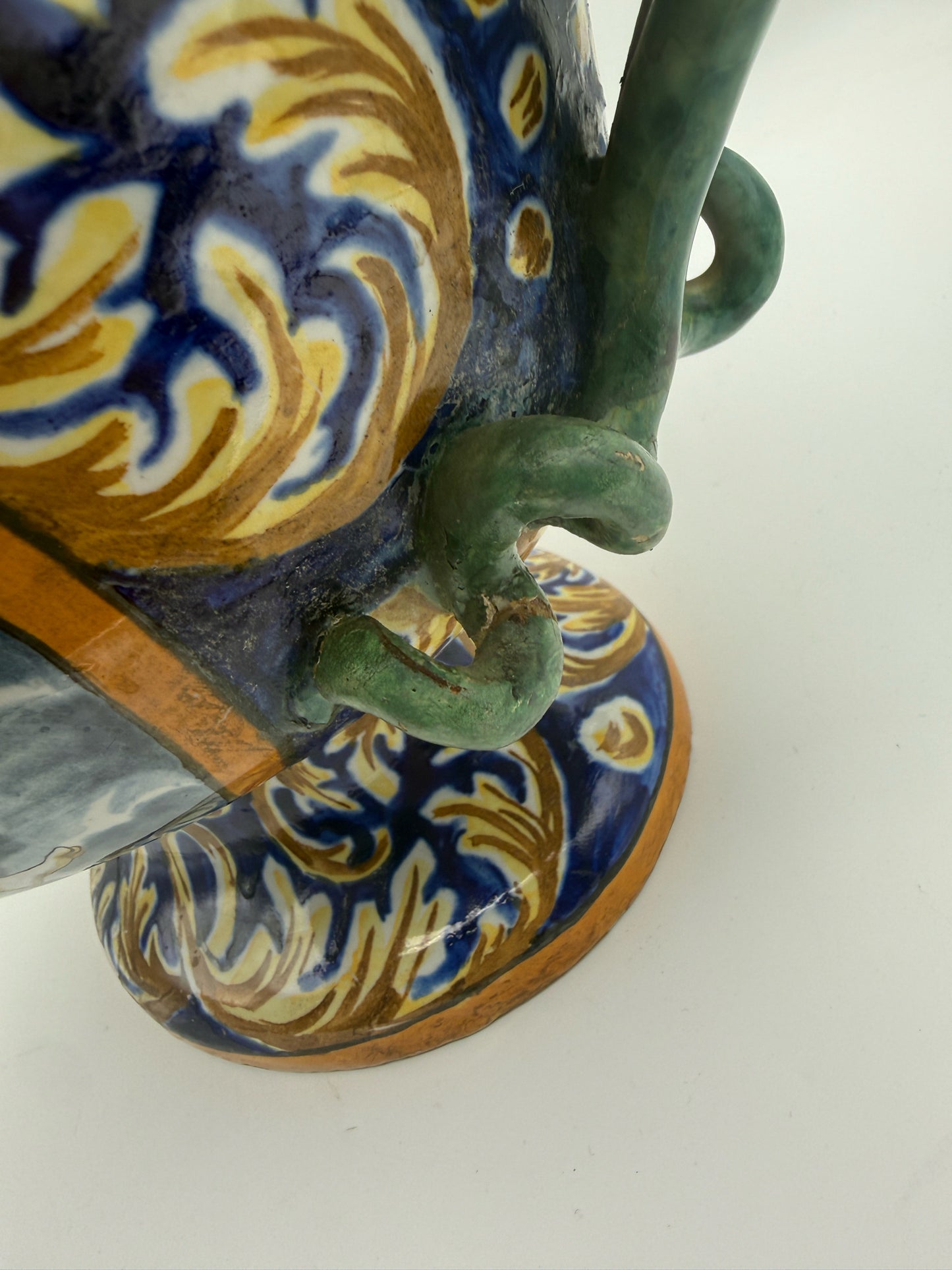 Antique Italian Majolica Zeus And Artemis Jardiniere With Snake Handles