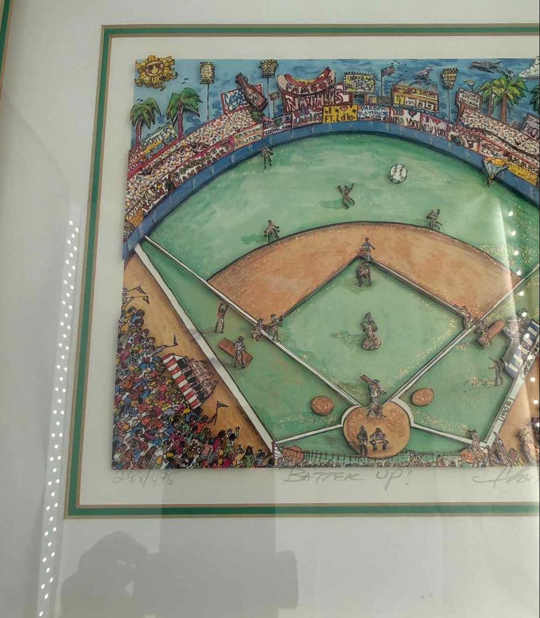 Charles Fazzino Batter Up Framed 3D Serigraph 1995 Art