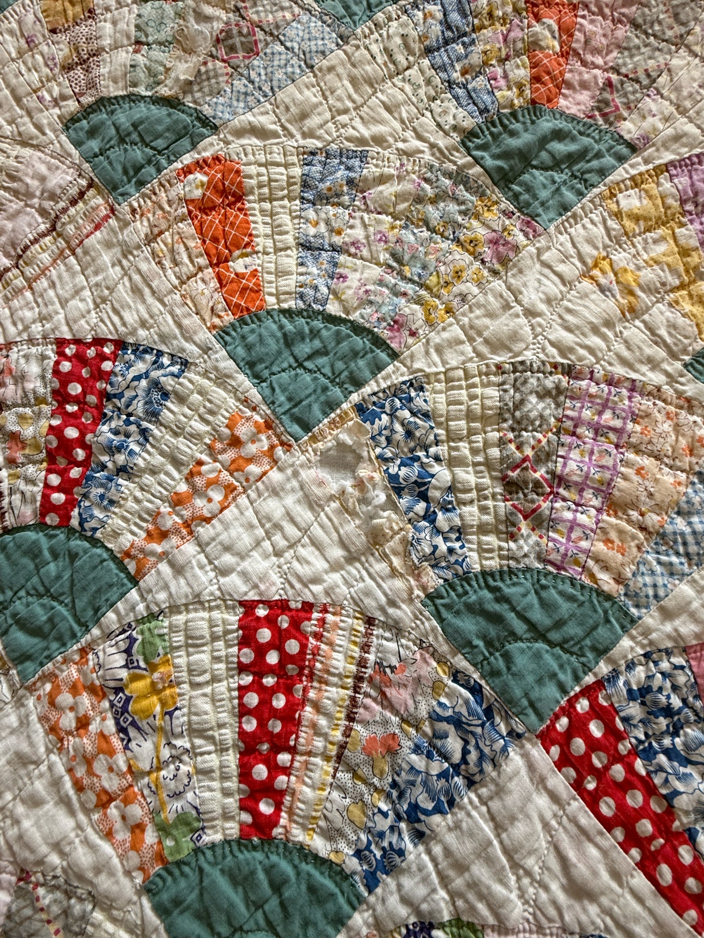 Vintage Hand Pieced Large Fan Quilt