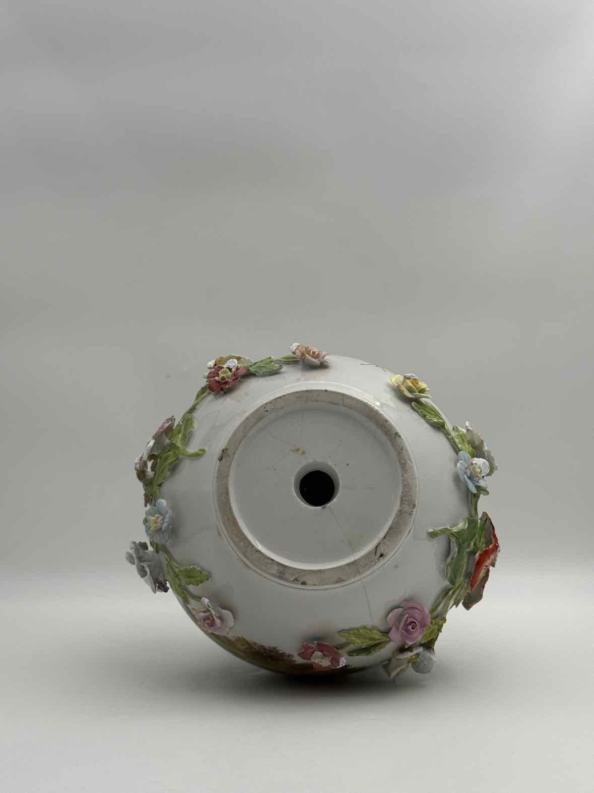 Antique 19th Century Meissen Inspired Floral Encrusted Handpainted Vases