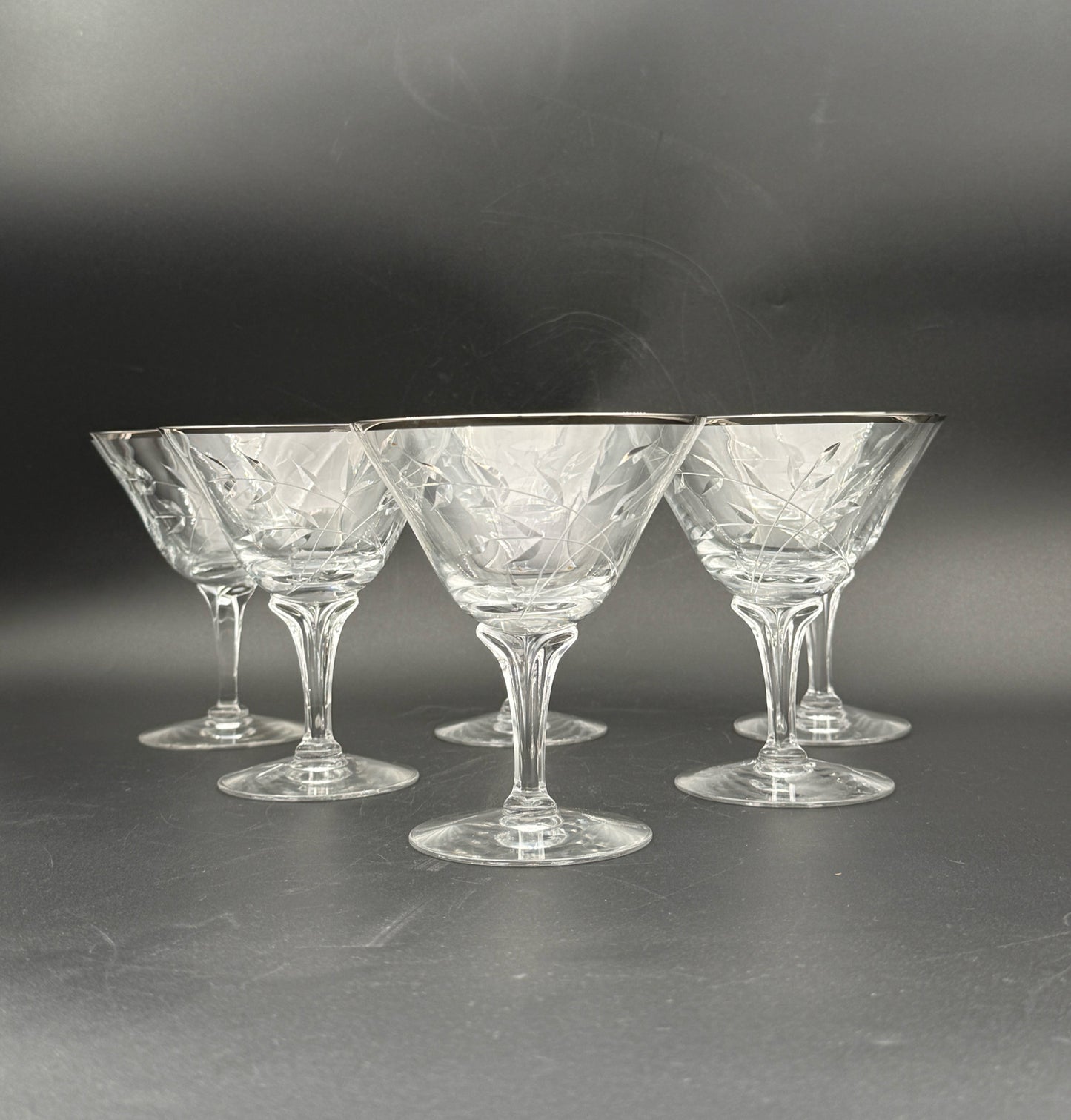 Fostoria Silver Rimmed Martini Glasses- Set Of 6