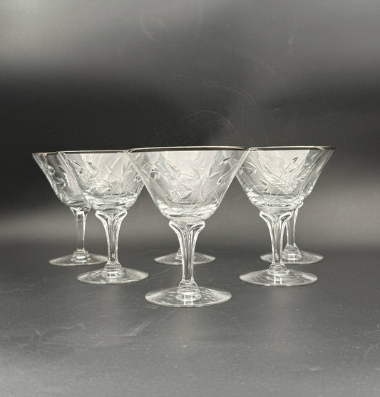 Fostoria Silver Rimmed Martini Glasses- Set Of 6