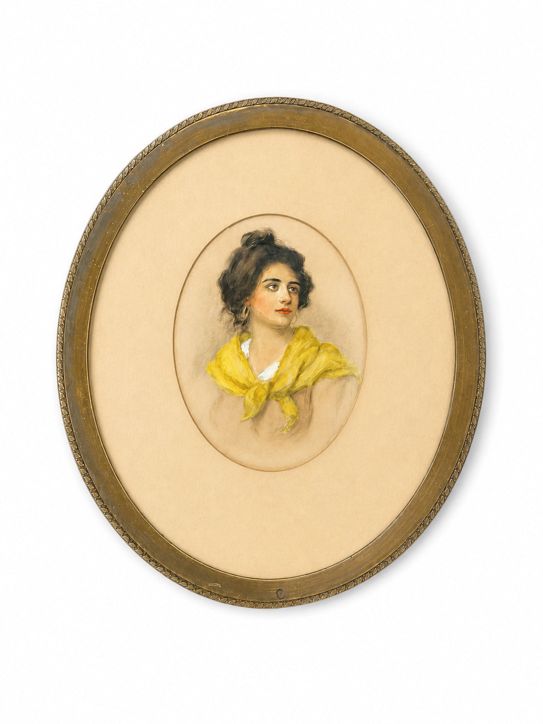 Framed Watercolor And Pen Portrait Of A Woman
