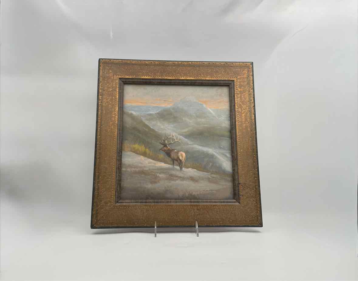 "Solitary Elk" By Tom Sanders Framed Oil Painting