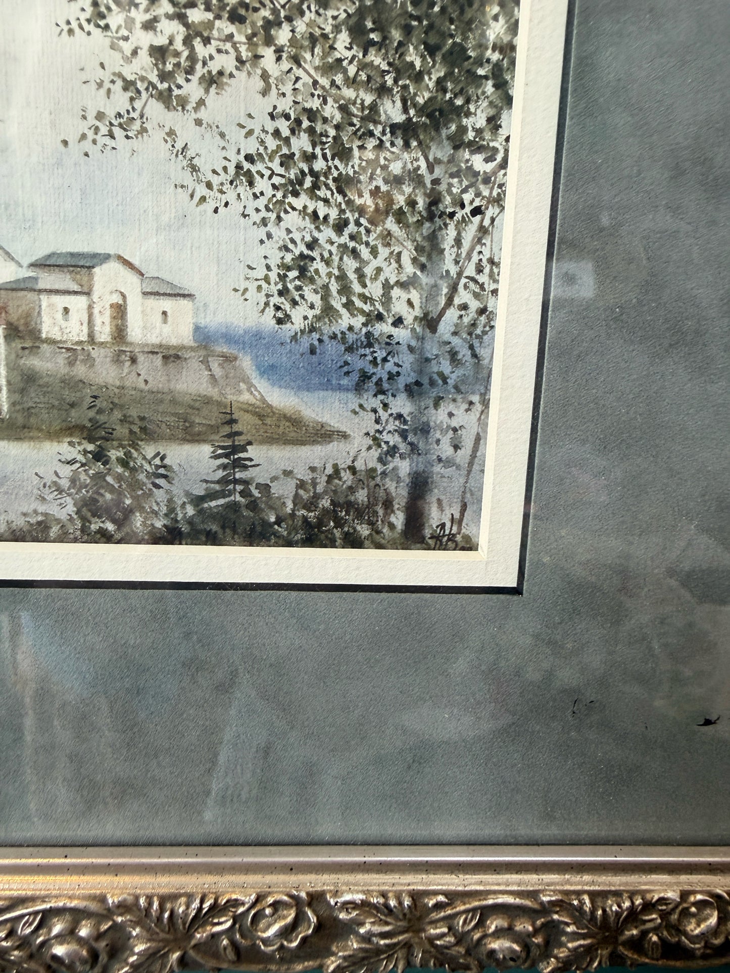 Framed Russian Monastery Original Watercolor Painting