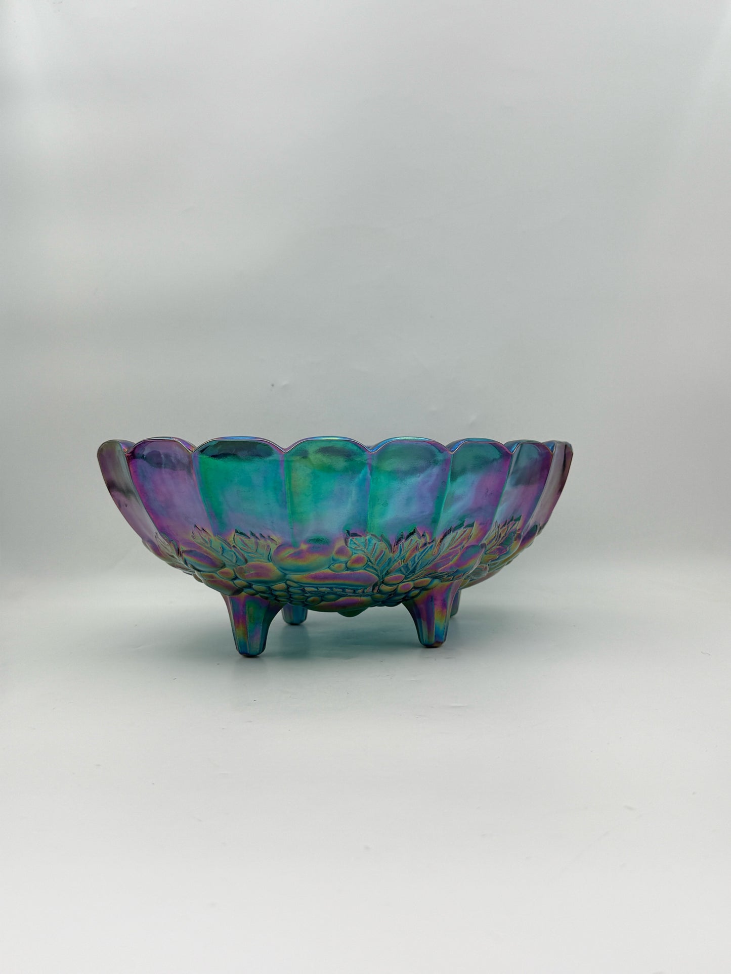 Vintage Carnival Glass Bowl With Fruit Detailing