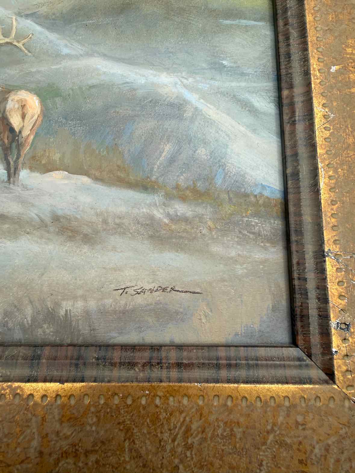 "Solitary Elk" By Tom Sanders Framed Oil Painting